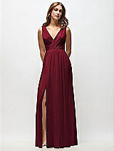 Front View Thumbnail - Burgundy Sleeveless Draped Chiffon Maxi Dress with Front Slit