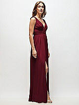 Side View Thumbnail - Burgundy Sleeveless Draped Chiffon Maxi Dress with Front Slit