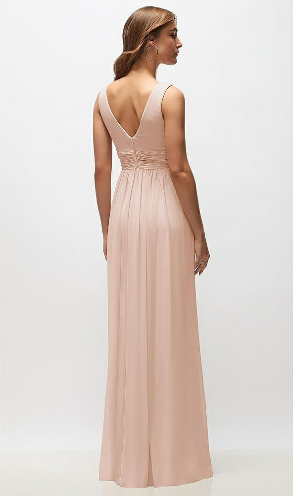 Back View - Cameo Sleeveless Draped Chiffon Maxi Dress with Front Slit
