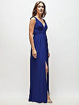 Side View Thumbnail - Cobalt Blue Sleeveless Draped Chiffon Maxi Dress with Front Slit