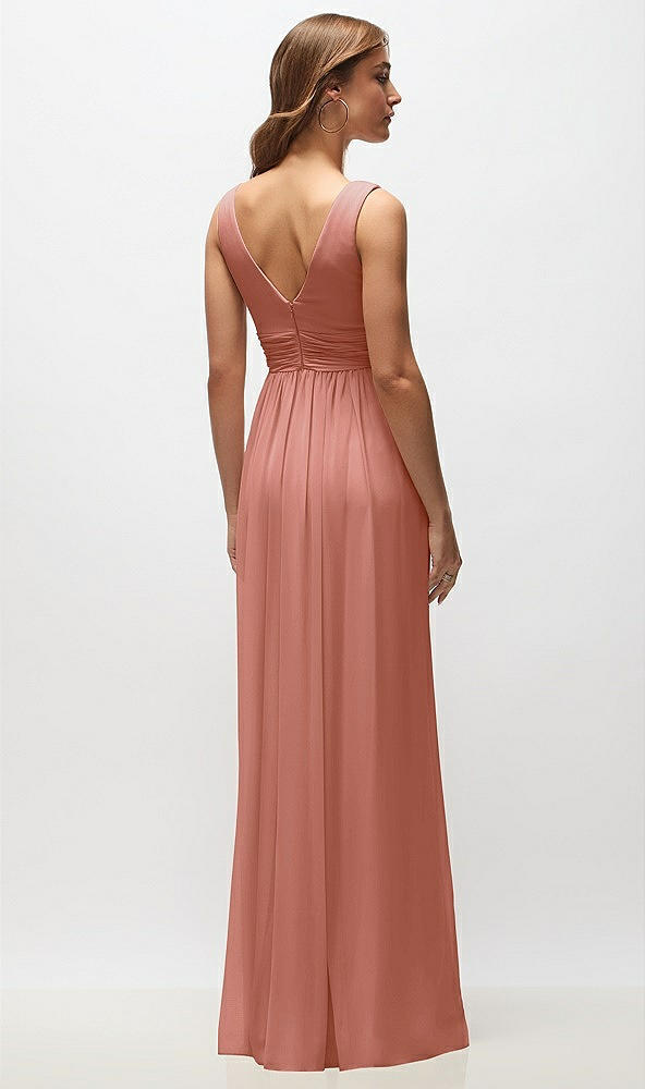 Back View - Desert Rose Sleeveless Draped Chiffon Maxi Dress with Front Slit