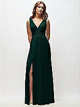 Front View Thumbnail - Evergreen Sleeveless Draped Chiffon Maxi Dress with Front Slit