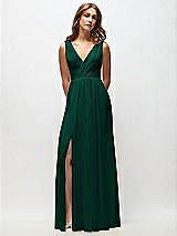 Front View Thumbnail - Hunter Green Sleeveless Draped Chiffon Maxi Dress with Front Slit