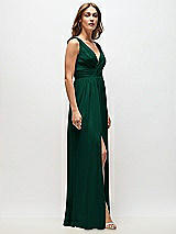 Side View Thumbnail - Hunter Green Sleeveless Draped Chiffon Maxi Dress with Front Slit
