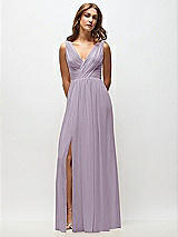 Front View Thumbnail - Lilac Haze Sleeveless Draped Chiffon Maxi Dress with Front Slit