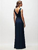 Rear View Thumbnail - Midnight Navy Sleeveless Draped Chiffon Maxi Dress with Front Slit