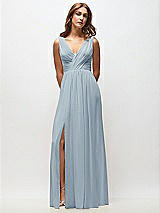 Front View Thumbnail - Mist Sleeveless Draped Chiffon Maxi Dress with Front Slit