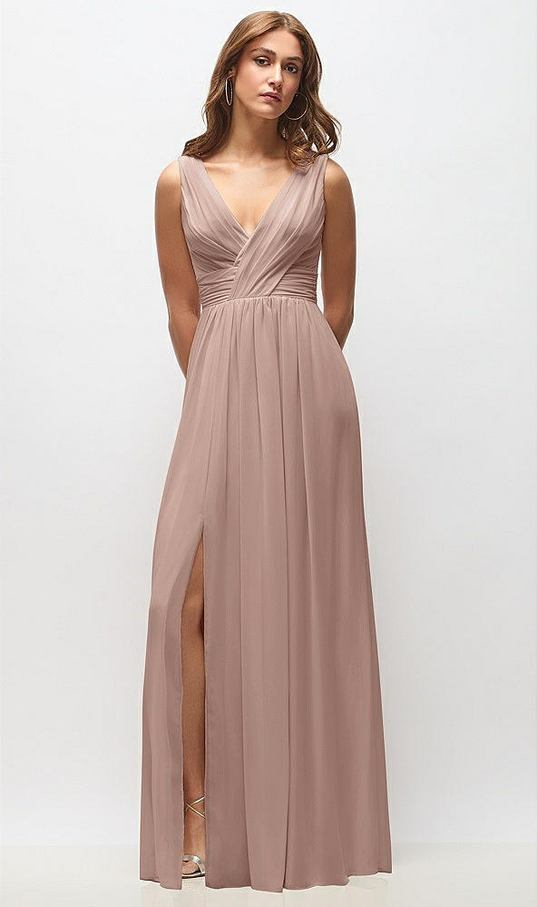 Front View - Neu Nude Sleeveless Draped Chiffon Maxi Dress with Front Slit