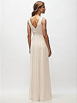 Rear View Thumbnail - Oat Sleeveless Draped Chiffon Maxi Dress with Front Slit