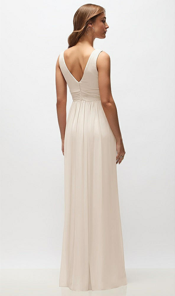 Back View - Oat Sleeveless Draped Chiffon Maxi Dress with Front Slit
