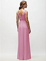 Rear View Thumbnail - Powder Pink Sleeveless Draped Chiffon Maxi Dress with Front Slit