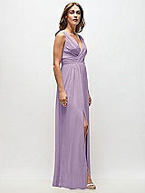 Side View Thumbnail - Pale Purple Sleeveless Draped Chiffon Maxi Dress with Front Slit