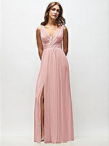 Front View Thumbnail - Rose Sleeveless Draped Chiffon Maxi Dress with Front Slit