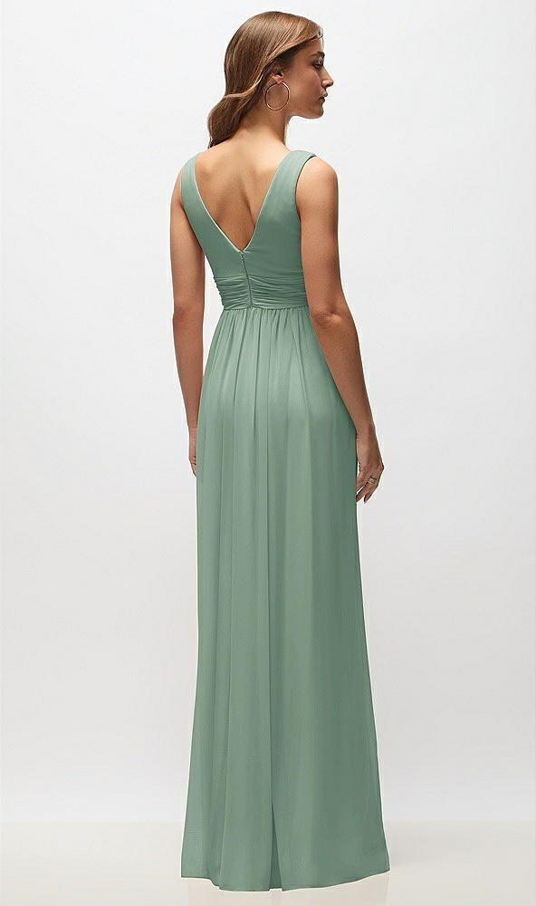 Back View - Seagrass Sleeveless Draped Chiffon Maxi Dress with Front Slit