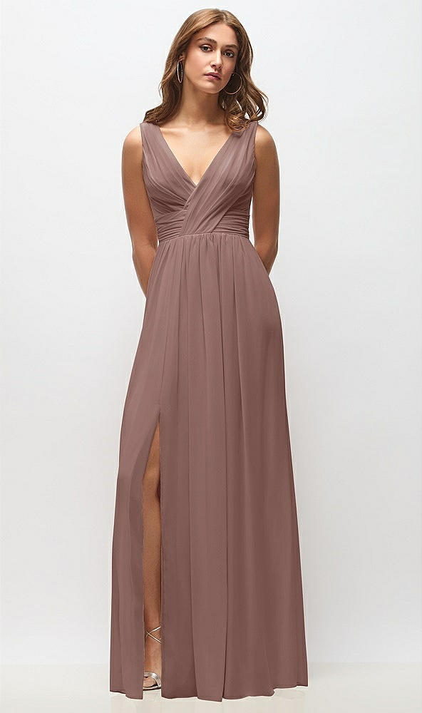 Front View - Sienna Sleeveless Draped Chiffon Maxi Dress with Front Slit