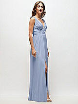 Side View Thumbnail - Sky Blue Sleeveless Draped Chiffon Maxi Dress with Front Slit