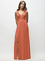 Front View Thumbnail - Terracotta Copper Sleeveless Draped Chiffon Maxi Dress with Front Slit
