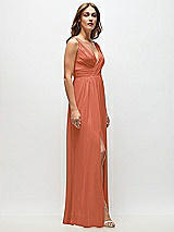 Side View Thumbnail - Terracotta Copper Sleeveless Draped Chiffon Maxi Dress with Front Slit