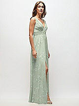 Side View Thumbnail - Vintage Primrose Sage Sleeveless Draped Chiffon Maxi Dress with Front Slit