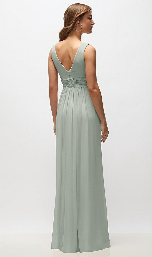 Back View - Willow Green Sleeveless Draped Chiffon Maxi Dress with Front Slit