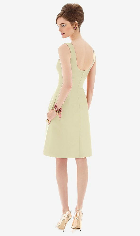 Back View - Butter Yellow Cocktail Sleeveless Satin Twill Dress