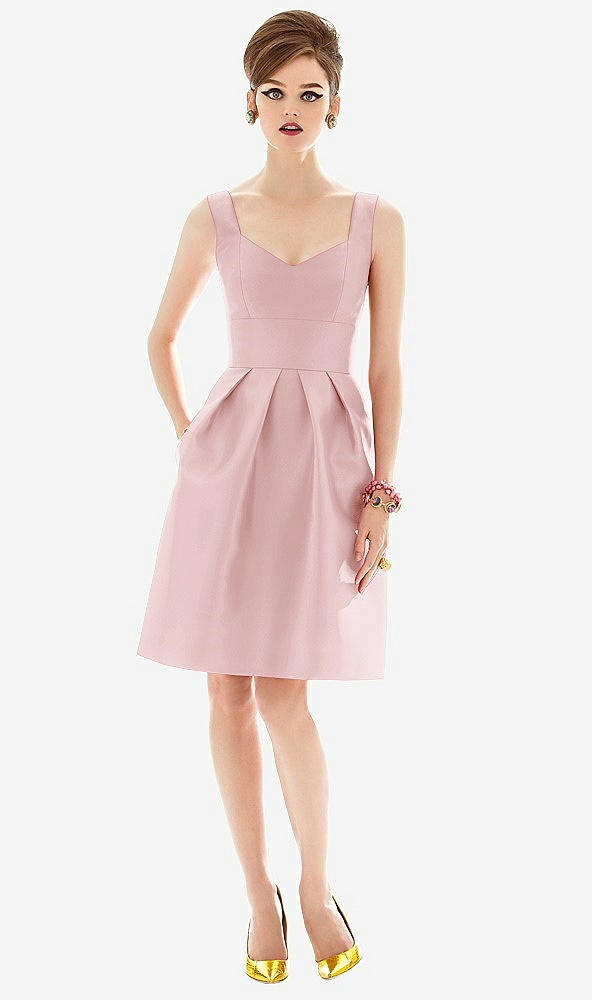 Front View - Ballet Pink Cocktail Sleeveless Satin Twill Dress