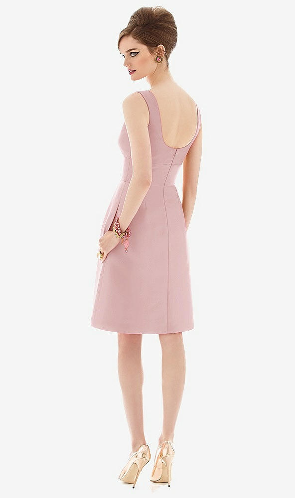 Back View - Ballet Pink Cocktail Sleeveless Satin Twill Dress