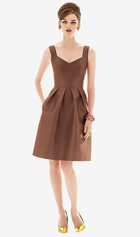 Front View - Cognac Cocktail Sleeveless Satin Twill Dress