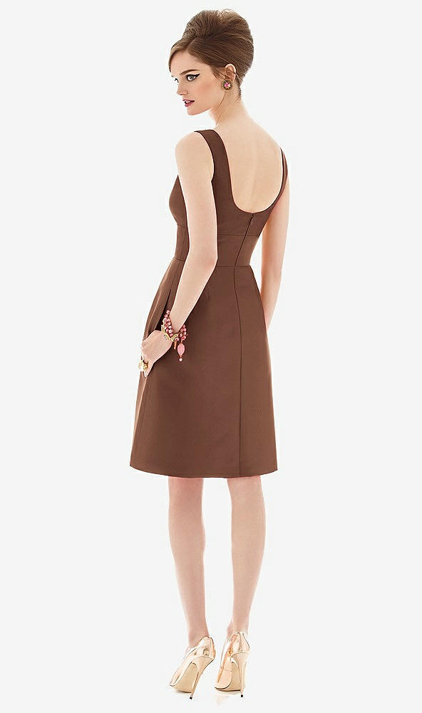 Back View - Cognac Cocktail Sleeveless Satin Twill Dress