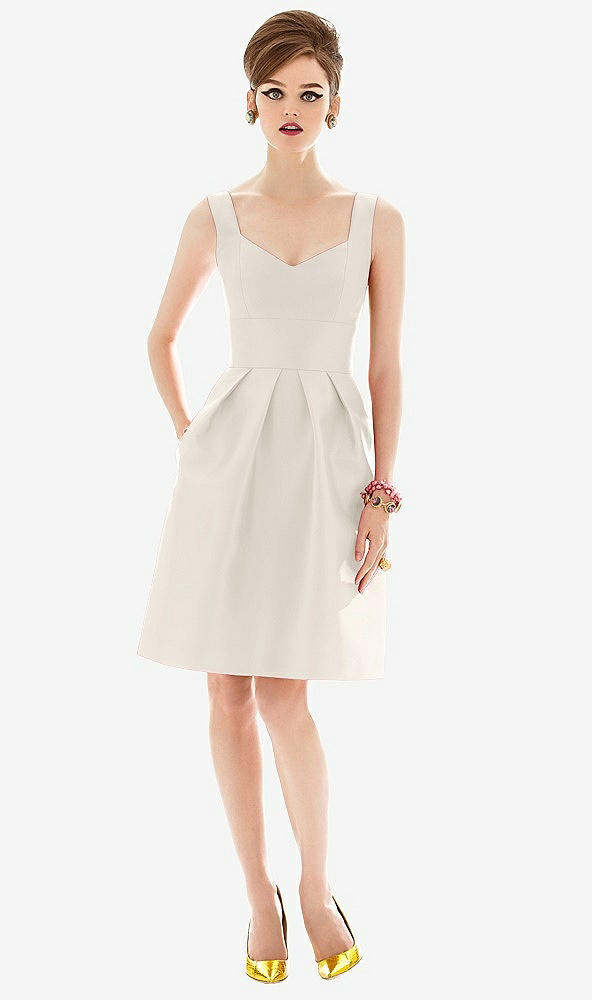Front View - Ivory Cocktail Sleeveless Satin Twill Dress