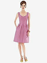 Front View Thumbnail - Powder Pink Cocktail Sleeveless Satin Twill Dress