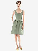 Front View Thumbnail - Sage Cocktail Sleeveless Satin Twill Dress