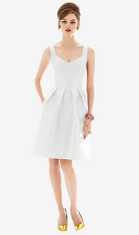 Front View - White Cocktail Sleeveless Satin Twill Dress