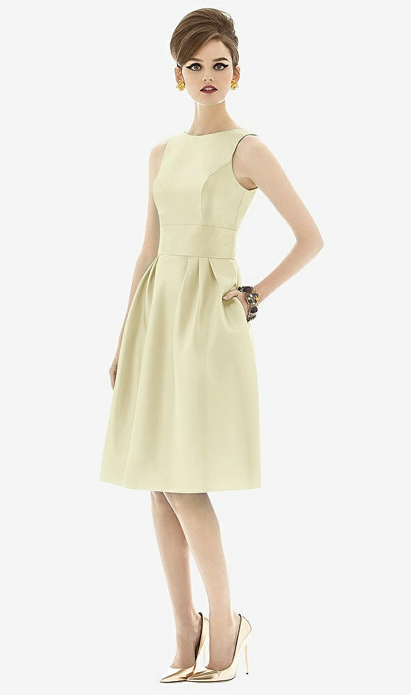 Front View - Butter Yellow Alfred Sung Open Back Cocktail Dress D660