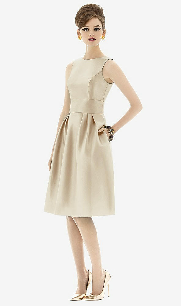 Front View - Champagne Alfred Sung Open Back Cocktail Dress D660
