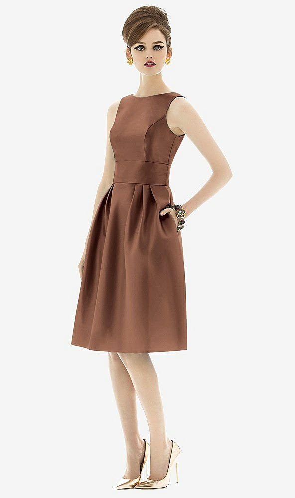 Front View - Cognac Alfred Sung Open Back Cocktail Dress D660