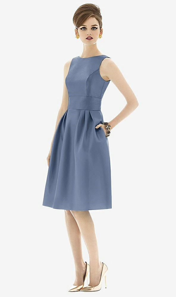 Front View - Larkspur Blue Alfred Sung Open Back Cocktail Dress D660