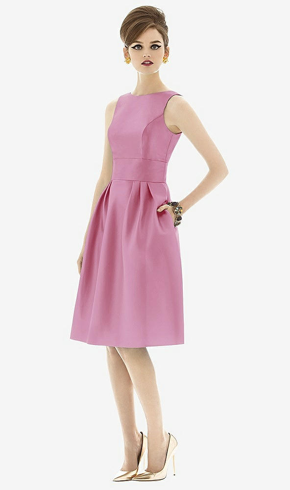 Front View - Powder Pink Alfred Sung Open Back Cocktail Dress D660