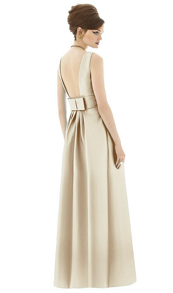 Back View - Champagne Alfred Sung Open Back Satin Twill Gown D661