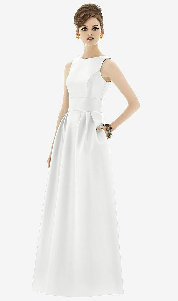 Front View - White Alfred Sung Open Back Satin Twill Gown D661