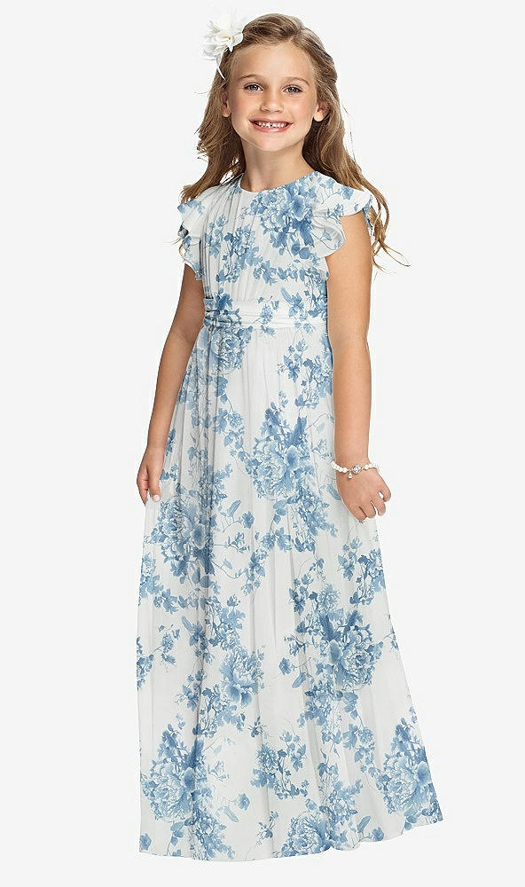 Front View - Cottage Rose Dusk Blue Flower Girl Dress FL4038