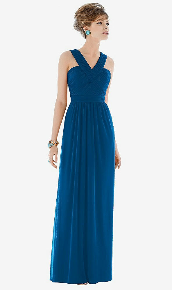 Front View - Cerulean Maxi Chiffon Sleeveless Halter Dress