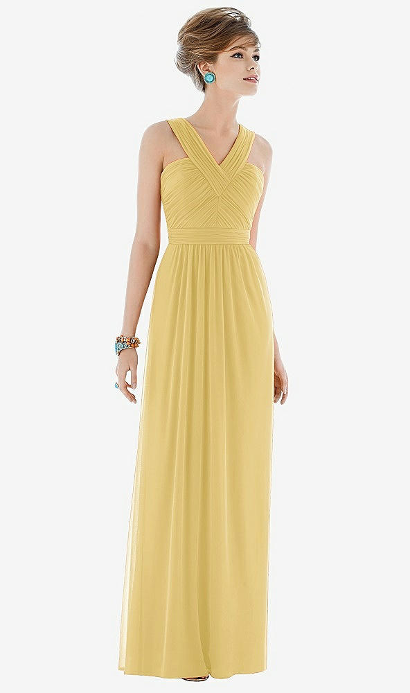 Front View - Maize Maxi Chiffon Sleeveless Halter Dress