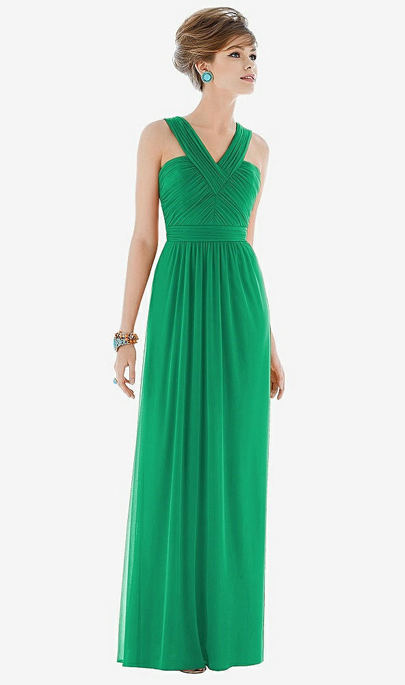 Front View - Pantone Emerald Maxi Chiffon Sleeveless Halter Dress