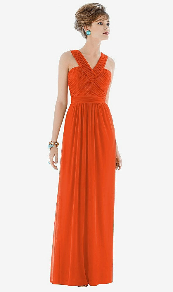 Front View - Tangerine Tango Maxi Chiffon Sleeveless Halter Dress