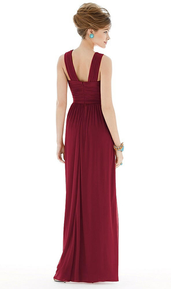 Back View - Burgundy Maxi Chiffon Sleeveless Halter Dress