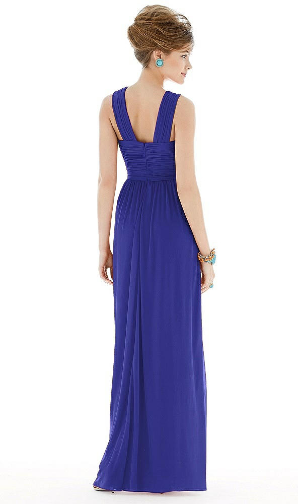 Back View - Electric Blue Maxi Chiffon Sleeveless Halter Dress