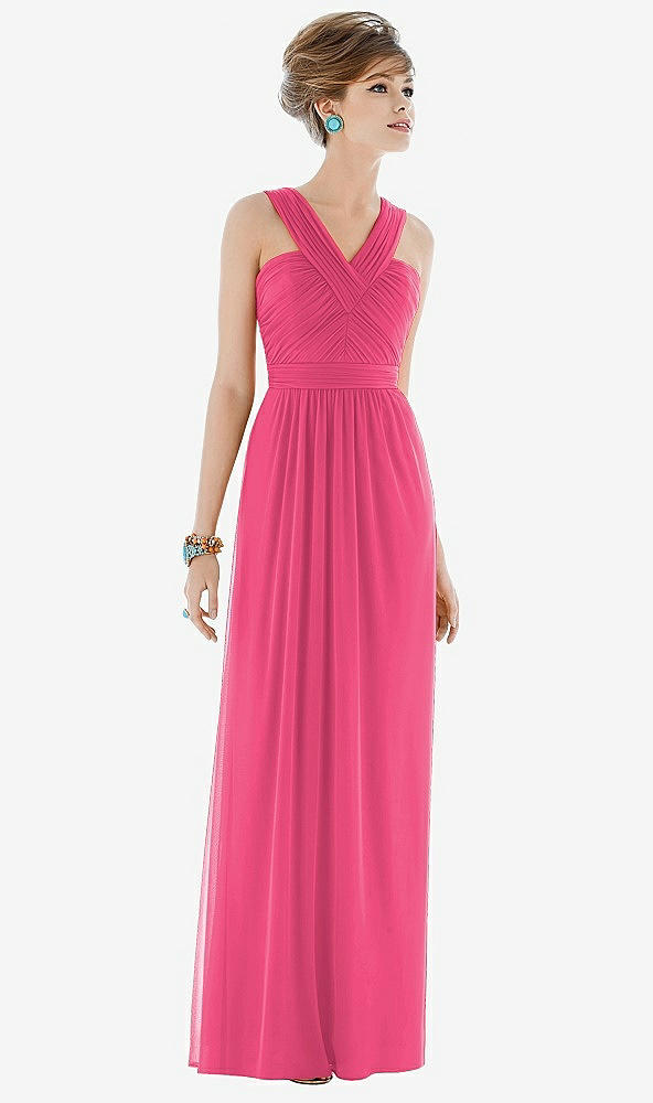 Front View - Forever Pink Maxi Chiffon Sleeveless Halter Dress