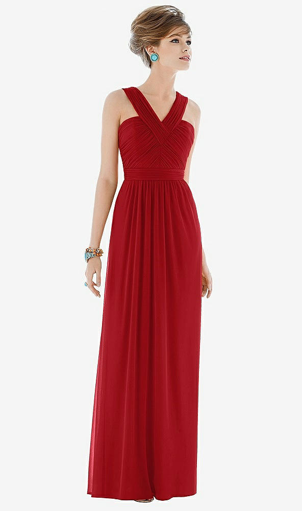 Front View - Garnet Maxi Chiffon Sleeveless Halter Dress
