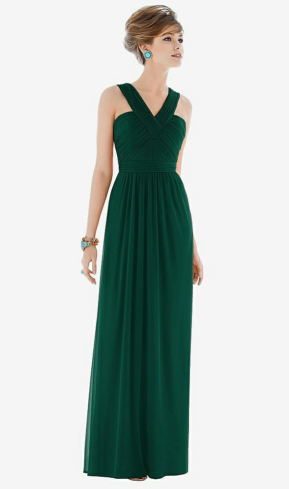 Front View - Hunter Green Maxi Chiffon Sleeveless Halter Dress